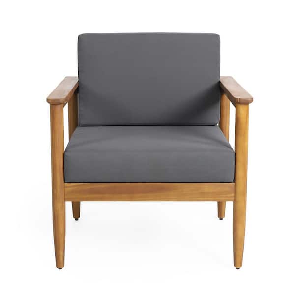 Brown Wood Outdoor Lounge Chair Club Chairs with Gray Cushions