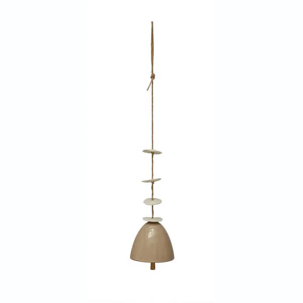 Storied Home Hanging Stoneware Bell, Beige and White