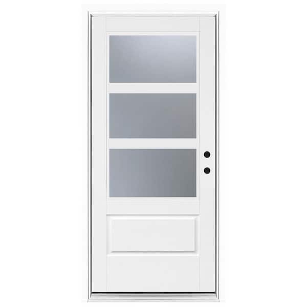 MP Doors 36 in. x 80 in. 3/4 Lite Left-Hand Inswing 3 Lite SDL Frosted Glass Finished White Fiberglass Prehung Front Door