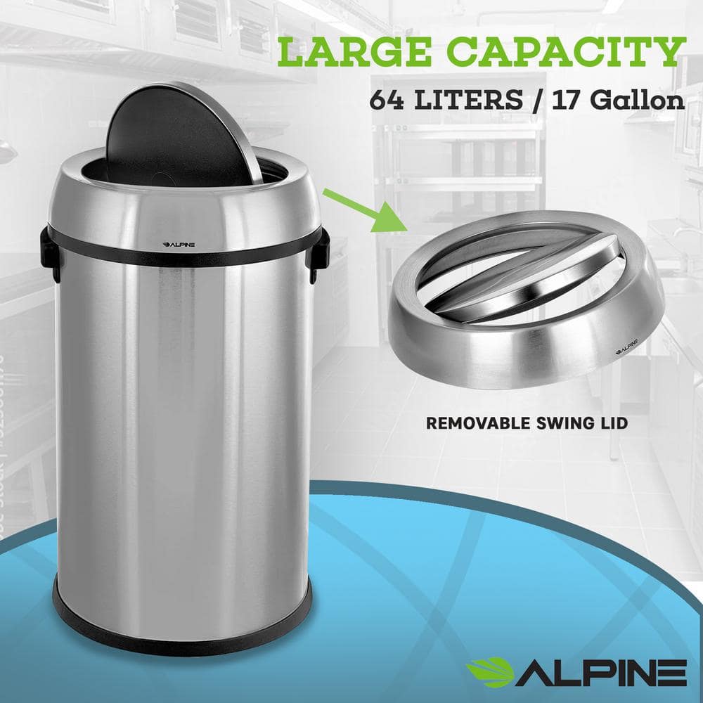 Fingerprint Resistant Stainless Steel 17 Gallon Swing Lid Trash Can