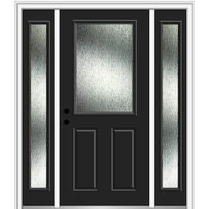 60 in. x 80 in. Right-Hand Inswing Rain Glass Black Fiberglass Prehung Front Door on 4-9/16 in. Frame