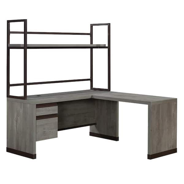 SAUDER Manhattan Gate 65.984 in. L-Shaped Mystic Oak Computer Desk with File Storage and Hutch