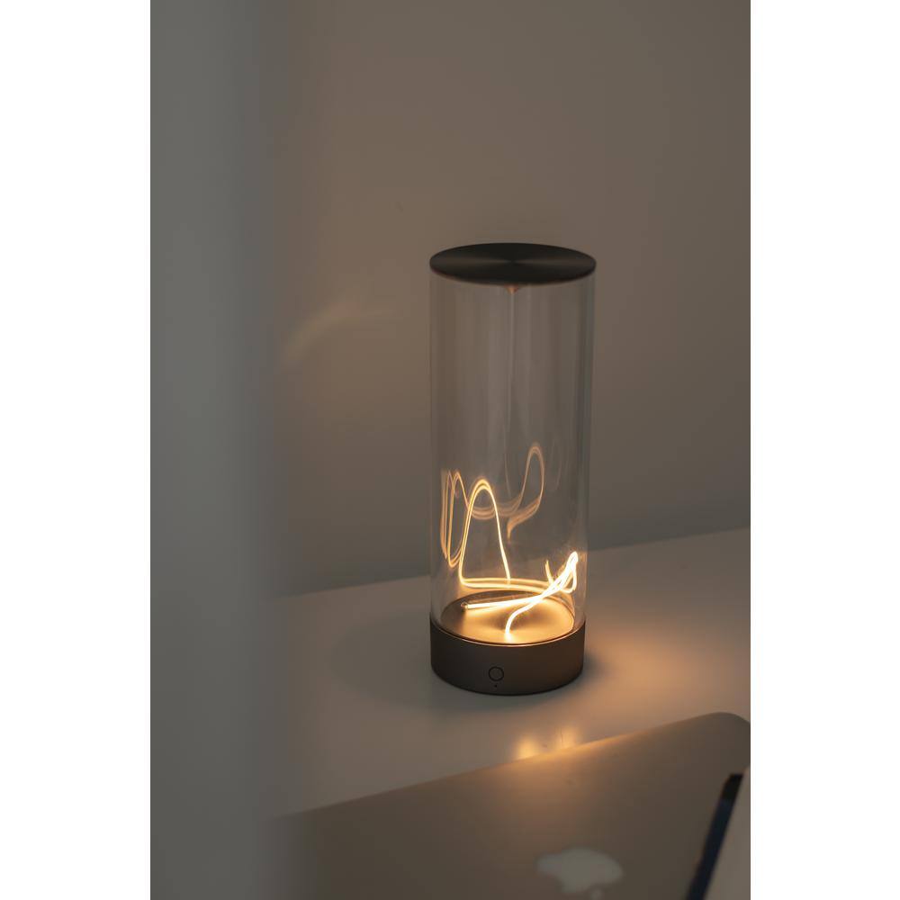 Gray Cordless Cylinder LED Bedside Lamp with Acrylic Shade
