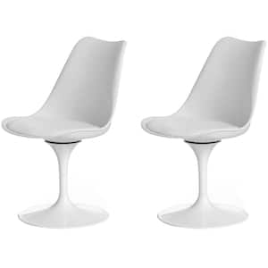 Modern Swivel Tulip Side Chair with Comfortable Cushioned Seat, White Polypropylene Accent Side Chair, Set of 2