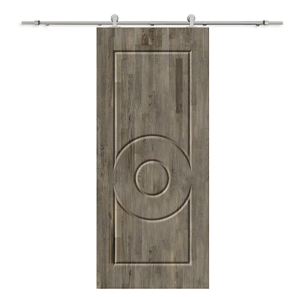 CALHOME 30 in. x 80 in. Weather Gray Stained Pine Wood Modern Interior Sliding Barn Door with Hardware Kit