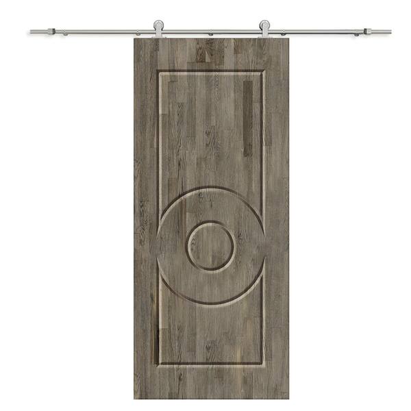 CALHOME 24 in. x 84 in. Weather Gray Stained Pine Wood Modern Interior Sliding Barn Door with Hardware Kit