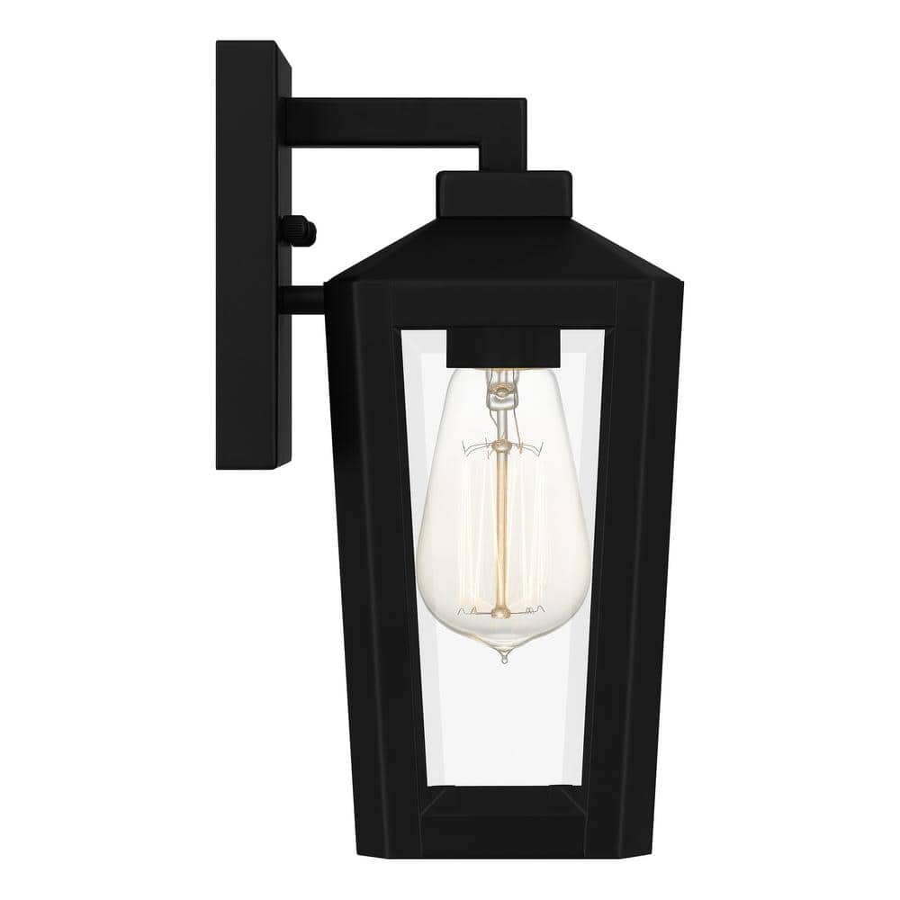 Matte Black Steel Lantern Sconce with Clear Glass Panels
