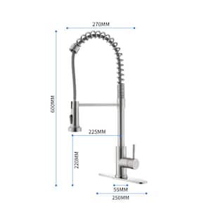 Single Handle Gooseneck High Arc Spring Pull Down Kitchen Faucet with Deck Plate in Brushed Nickel