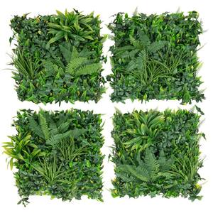 4-Pieces 20 in. x 20 in. Green Artificial Hedge Boxwood Panels with Diverse Leaves