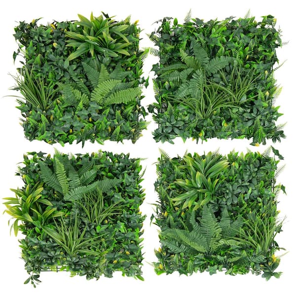 ANGELES HOME 4-Pieces 20 in. x 20 in. Green Artificial Hedge Boxwood Panels with Diverse Leaves