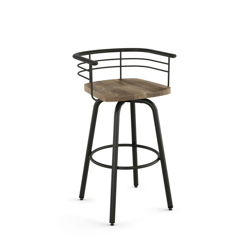 Amisco Brisk 25" Distressed Wood Swivel Counter Stool in Beige and Gun Metal