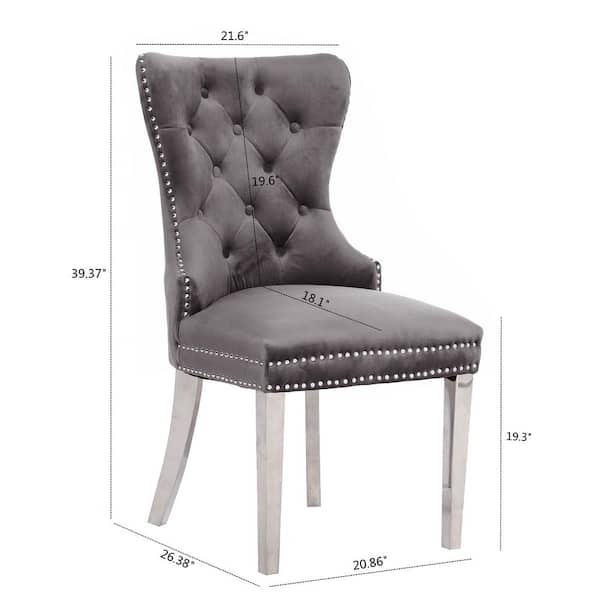 2/4 PCS Grey Fabric Upholstered Dining Chairs Button Back with Dark Legs 