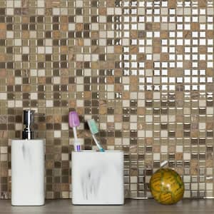 Crystal Stone Amber Grain Brown Square Mosaic 12 in. x 12 in. Glass and Stone Wall and Pool Tile (19.4 sq. ft./Case)
