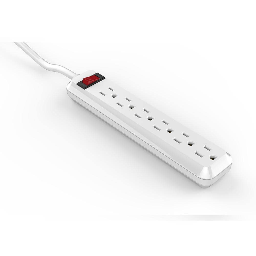 6 Outlet Power Strip w/ Right Angle Plug & 3ft Cord For Home/Office Black 
