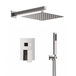 Double Handles 1-Spray 10 in. Wall Mount Shower Head Tub and Shower Faucet 2.5 GPM in. Chrome (Valve Included)