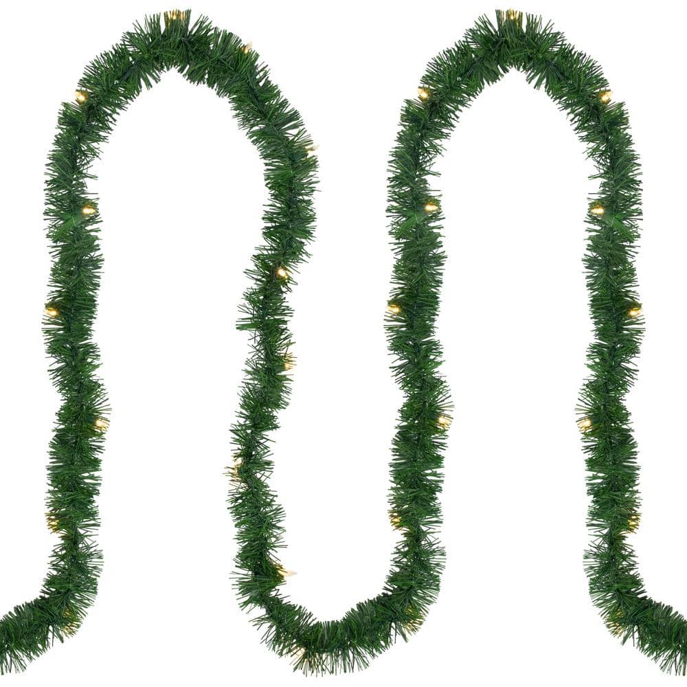 18' Green Pre-Lit Pine Christmas Garland with Warm White LED Lights