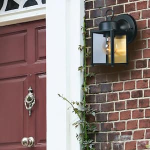 Preston Black 1-Light Outdoor Line Voltage Hardwired Porch Light Wall Sconce with No Bulb Included