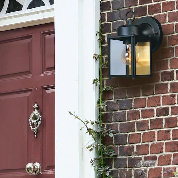 Preston Black 1-Light Outdoor Line Voltage Hardwired Porch Light Wall Sconce with No Bulb Included