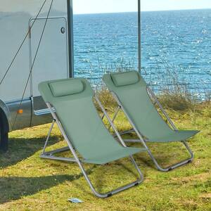 Beach Chair Portable 3-Position Lounge Chair with Headrest Green (Set of 2)