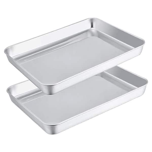 1 qt Silver Stainless Steel Baking Sheet Toaster Oven Tray Heavy Duty Ovenware Dishwasher Safe Healthy Baking 2 pcs