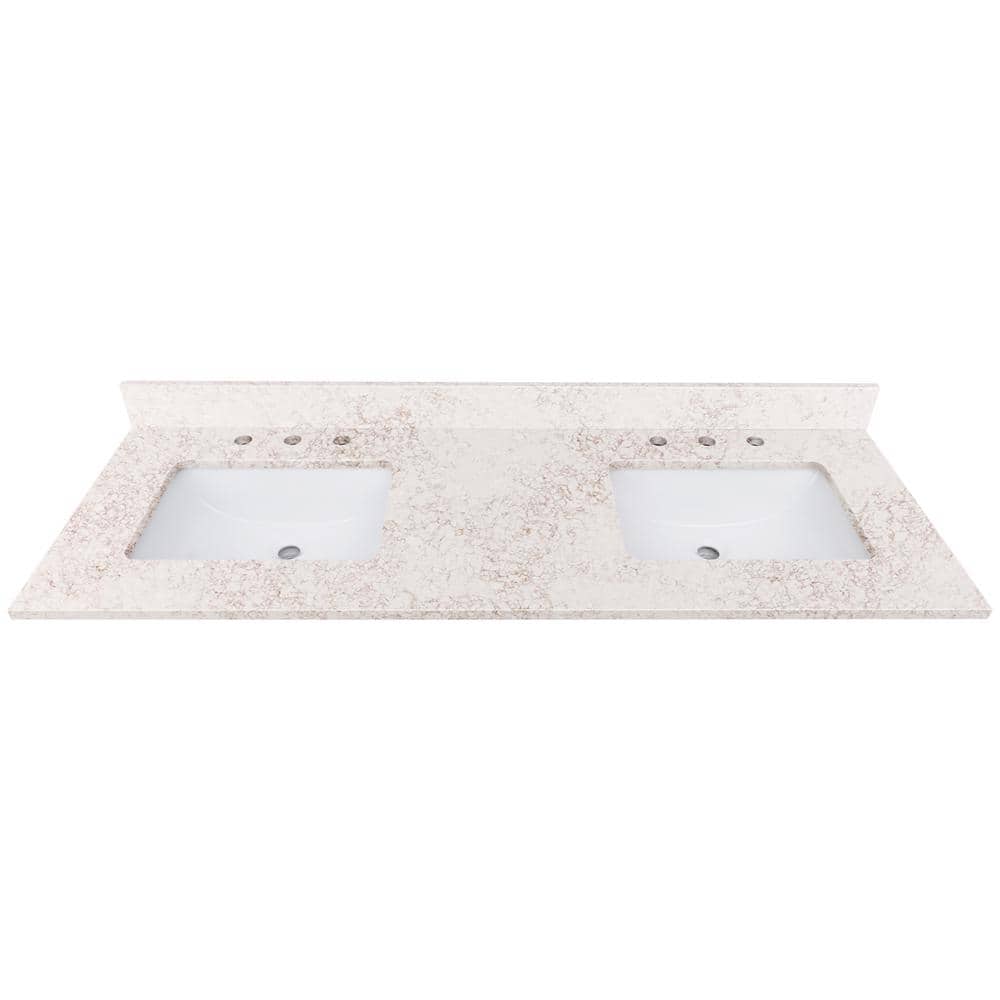 61'' Alluring Quartz Double Sink Vanity Top with Copper Veining
