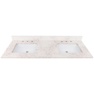 61 in. W x 22 in. D Alluring Quartz White Rectangular Double Sink Bathroom Vanity Top