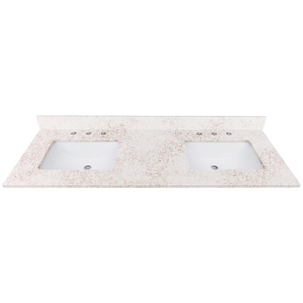 Avanity 61 in. W x 22 in. D Alluring Quartz White Rectangular Double Sink Bathroom Vanity Top