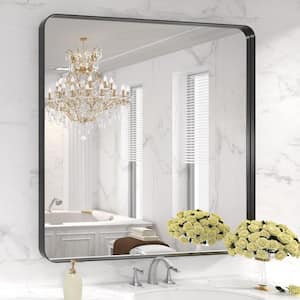 36 in. W. x 36 in. H Square Framed French Cleat Wall Mounted Tempered Glass Bathroom Vanity Mirror in Matte Black