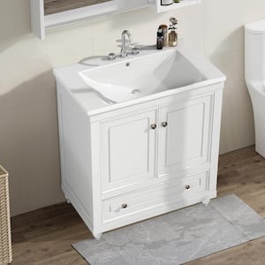 30.00 in. W x 18.00 in. D x 34.88 in. H MDF Bathroom Vanity with Ceramic Sink in White