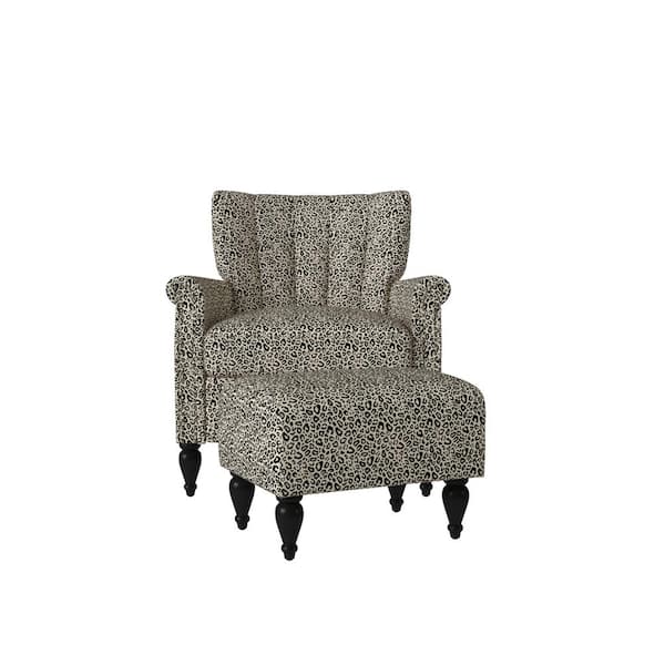 Handy Living - Duncan Gold and Black Leopard Print Velvet Channel Tufted Rolled Arm Chair and Ottoman Set