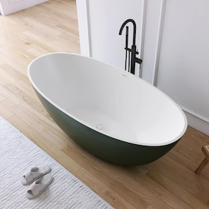 Eaton 65 in. x 30 in. Stone Resin Solid Surface Matte Flatbottom Freestanding Soaking Bathtub in Green