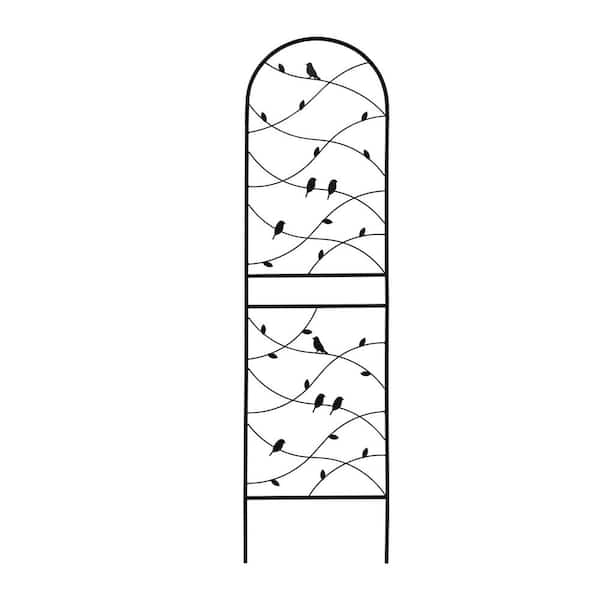 cenadinz 71 in. Black Iron Garden Trellis Outdoor Climbing Plant/Flower Support (2-Pack) Bird Pattern Design