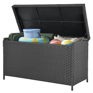 170 Gal. Water Resistant Wicker Deck Box All-Weather Outdoor Storage Box for Patio Furniture