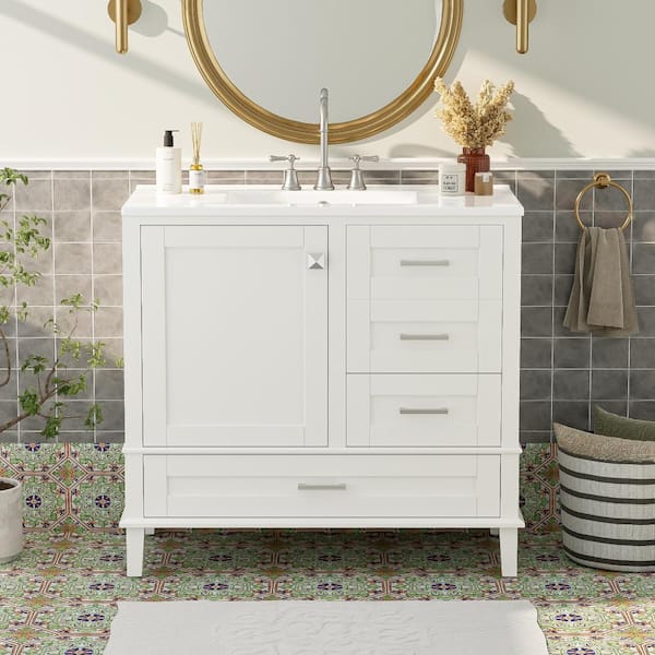 ZXDDMS 36 in. Single Sink Freestanding White Bath Vanity with