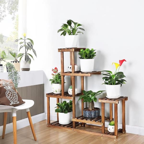 6-Tier Brown wood Plant Stands (32.7 in. H W x 33 in. H