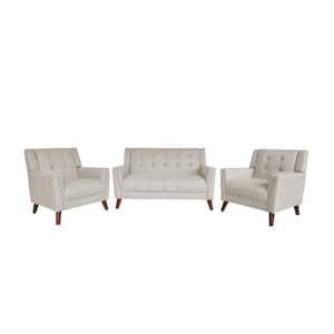 Candace Mid-Century Modern Tufted Beige Fabric Armchair and Loveseat Set