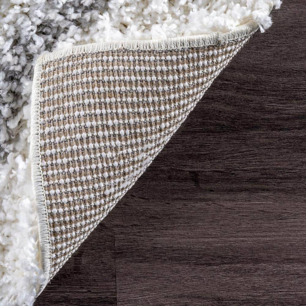 Plush Moroccan Shag Area Rug with Lattice Design, 52" Square, White