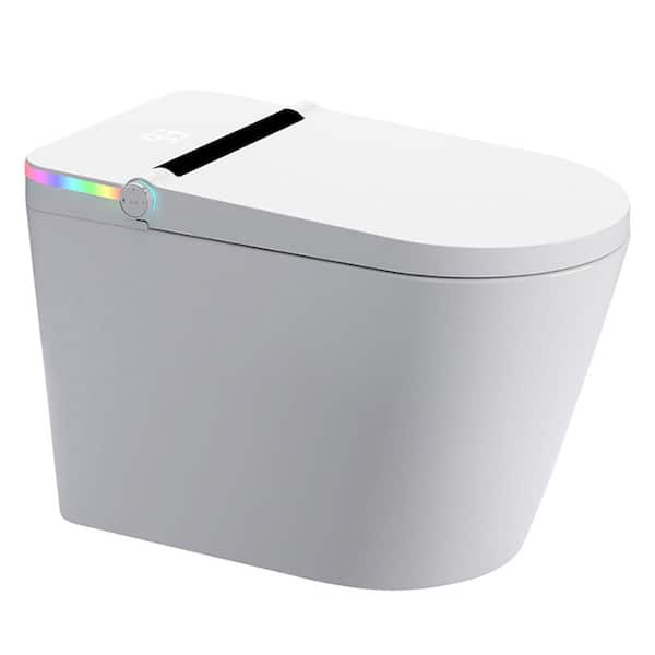 Tankless Elongated Bidet Toilet 1.28 GPF in White with Auto Lid Opening Closing and Flushing Heated Seat Digital Display