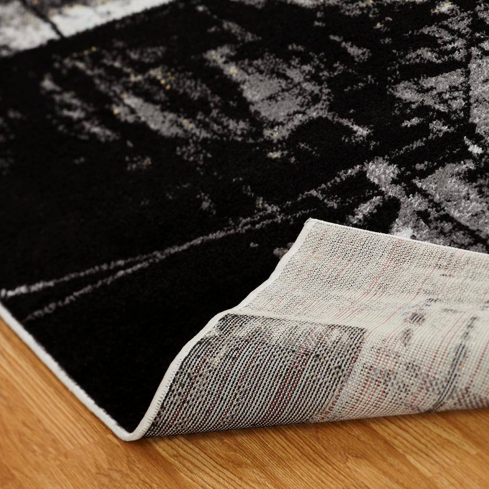 Black and Gray Abstract High Pile Area Rug