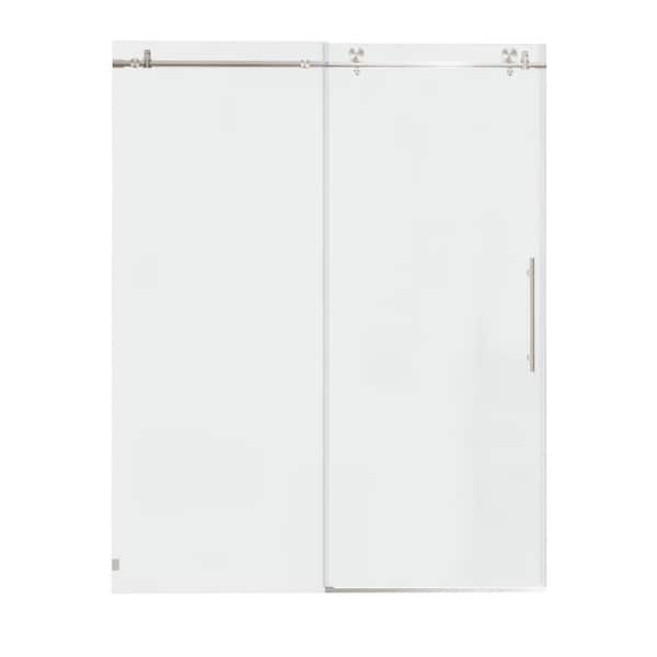 56 in.-60 in. W x 76 in. H Frameless Sliding Shower Door in Brushed Nickel with Tempered Glass with Easy-Clean