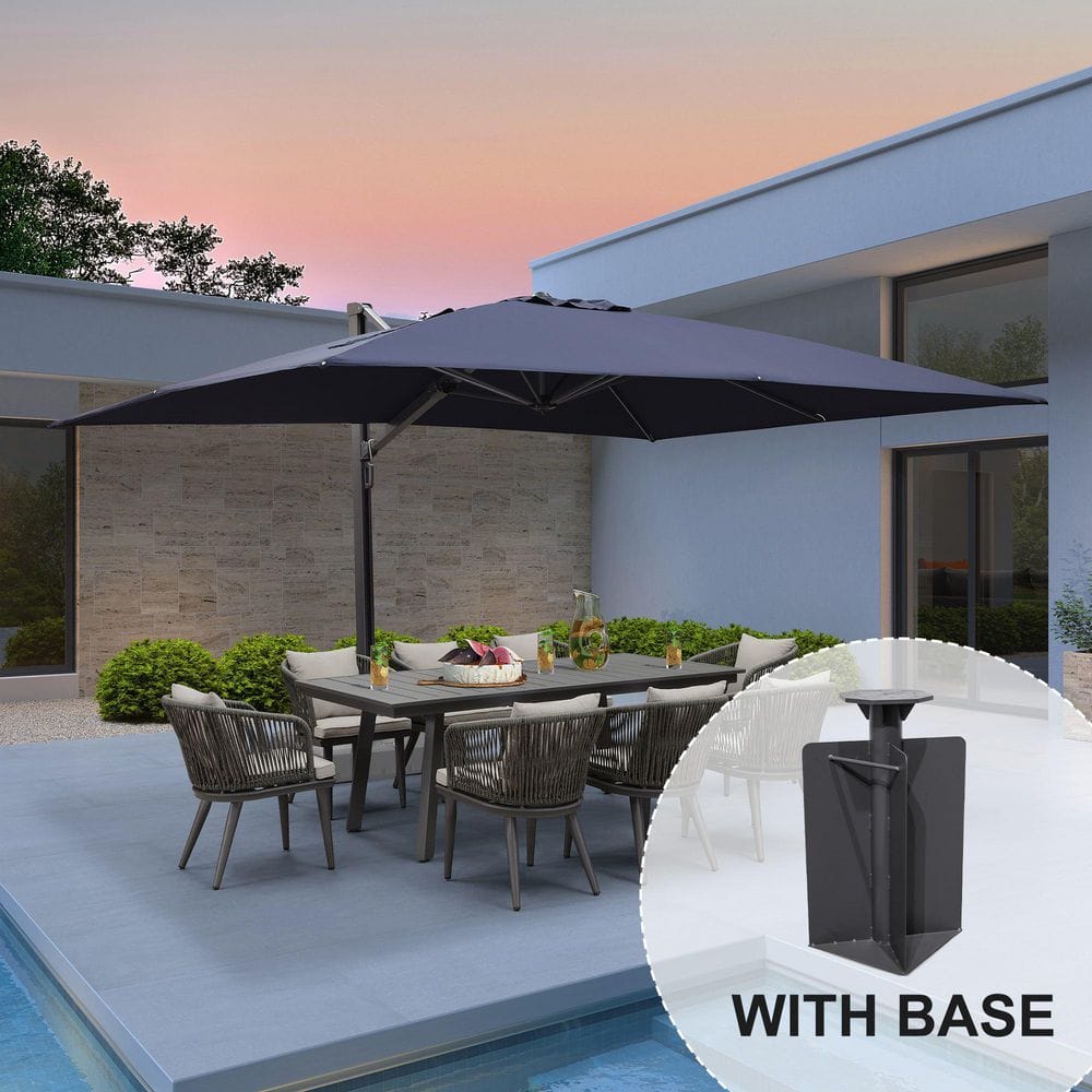 10 ft. x 13 ft. Aluminum Large Outdoor Cantilever 360° Rotation Patio Umbrella with Base in Ground, Navy Blue price history on PriceWatchPro
