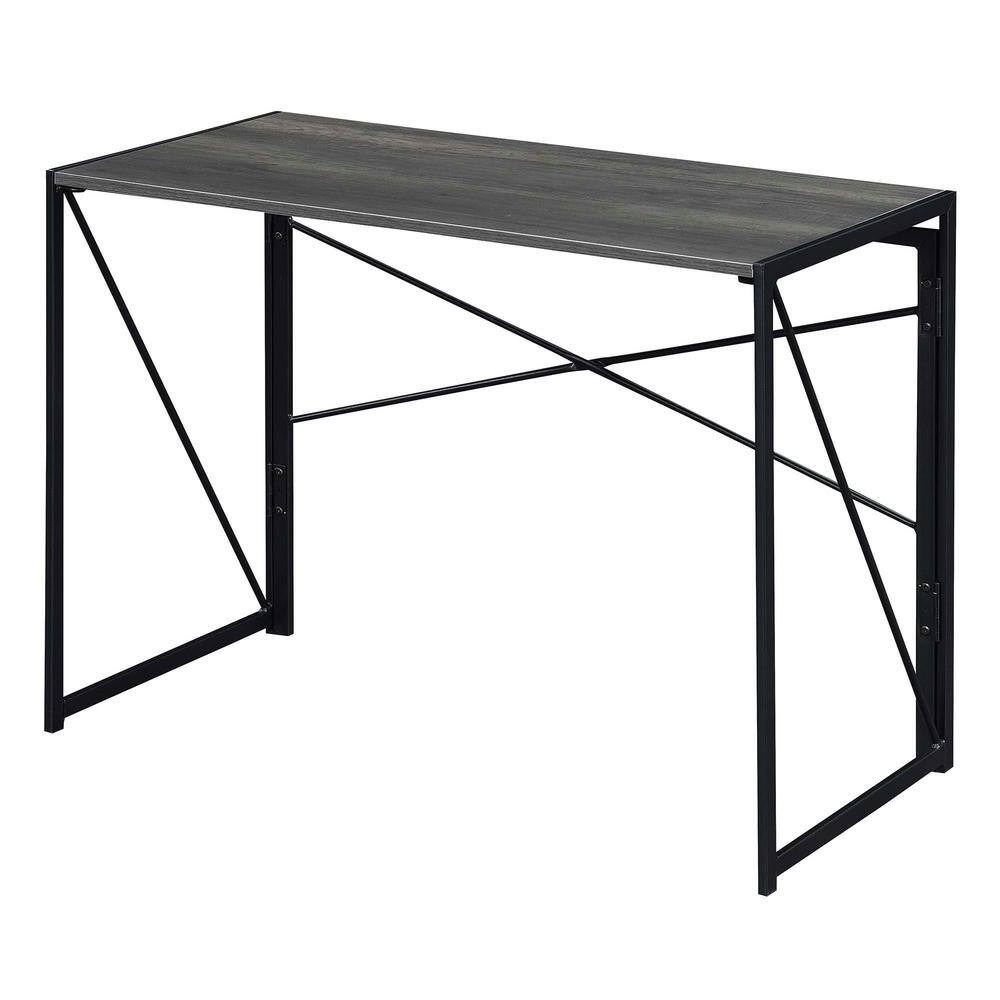 Xtra 39.5 in. Rectangle Charcoal Gray and Black Particle Board Writing Desk with Folding Frame