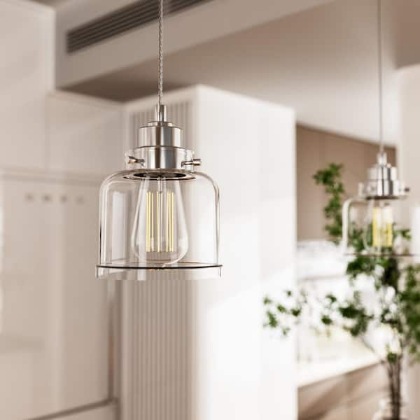 Chavenay Modern Farmhouse 1-Light Brushed Nickel Dimmable Pendant Light with Clear Glass Shade