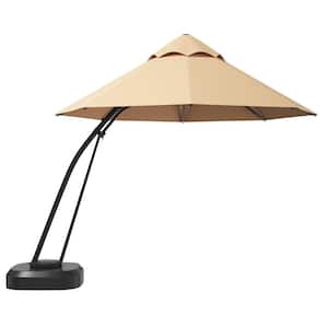 11 ft. Cantilever Patio Hand Push Offset Hanging Umbrella with Wheels Base in Beige