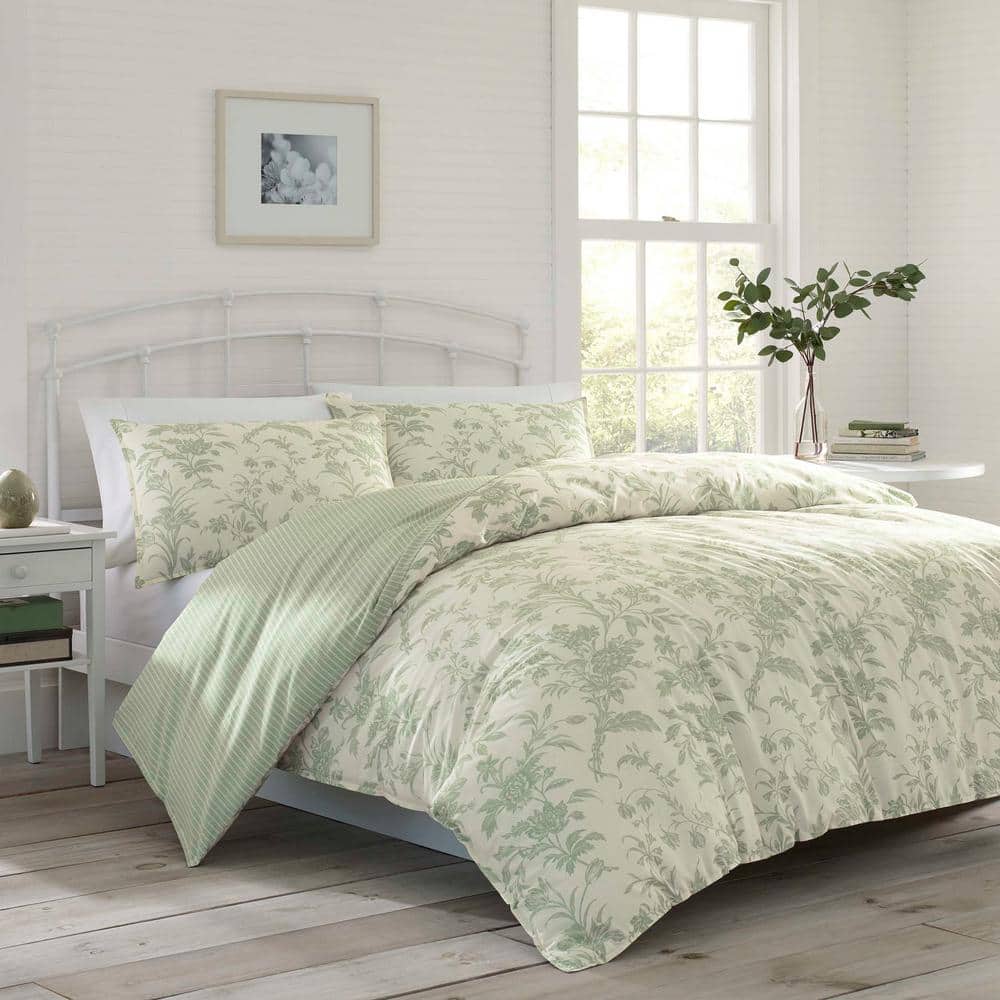Laura Ashley Natalie 7-Piece Green Floral Cotton King Comforter Set - 2