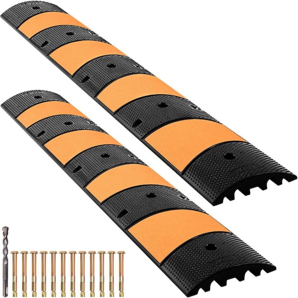 VEVOR 2-Piece 22000 lbs. Load 72.8 in. x 12.2 in. x 2.2 in. Rubber Speed Bump 2 Channel Speed Hump for Garage Driveway, Yellow