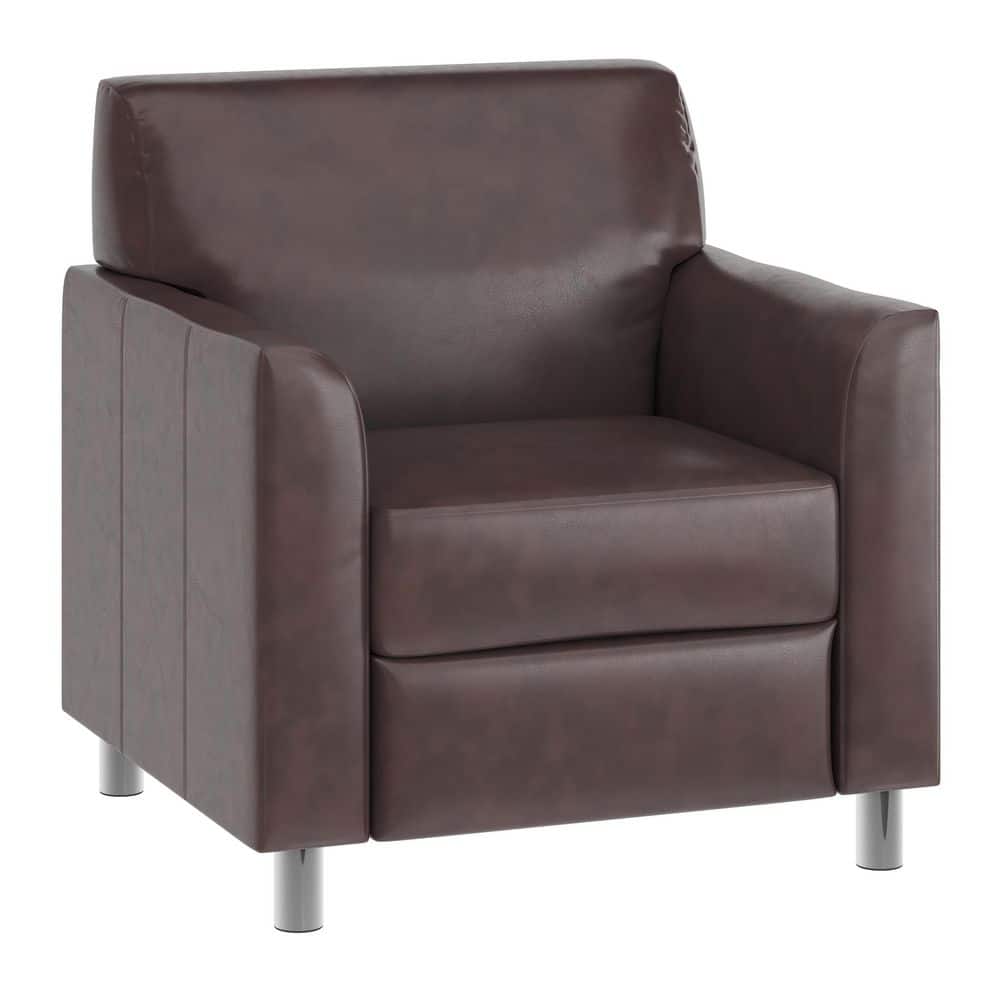 Hercules Diplomat LeatherSoft Brown/Chrome Legs Faux Leather Side Chair with with clean Line-Stitched Frame price history on PriceWatchPro
