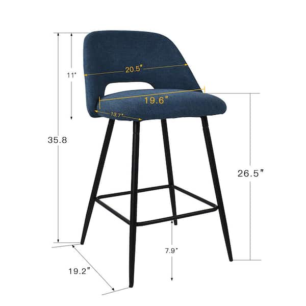 35.8"Blue Upholstered Counter Bar Stool( Set of 2)