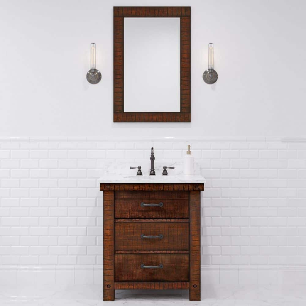 Rustic Sienna 30'' Single Vanity with Carrara White Marble Top