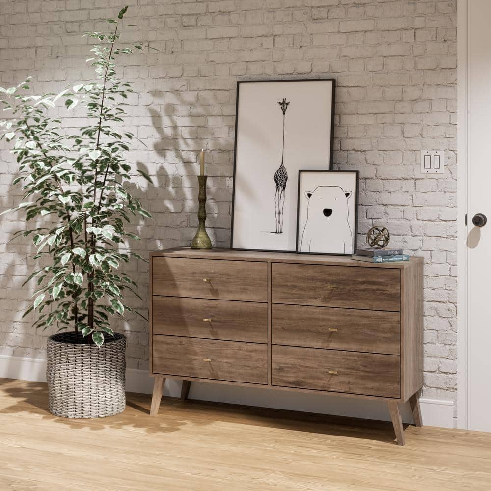 Mid-Century Modern Double Dresser in Drifted Gray with Extra Deep Drawers